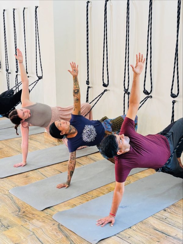 Meditation and pranayama class at yoga school in Rishikesh